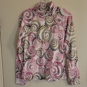 Athleta White and Pink Leaf Pattern Top